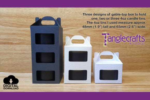 3D SVG Ornaments: 3 X Gable Top Boxes for 4oz Candle Tins