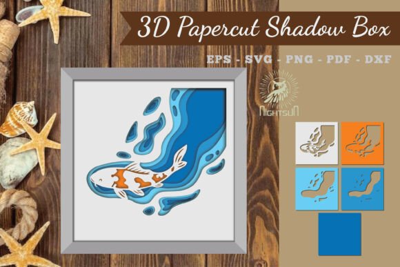Koi Fish 3D SVG: Papercut Shadow Box for Other Branding