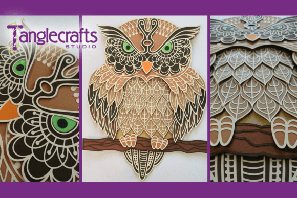 Layered Owl 3D SVG: Animals Asset Review