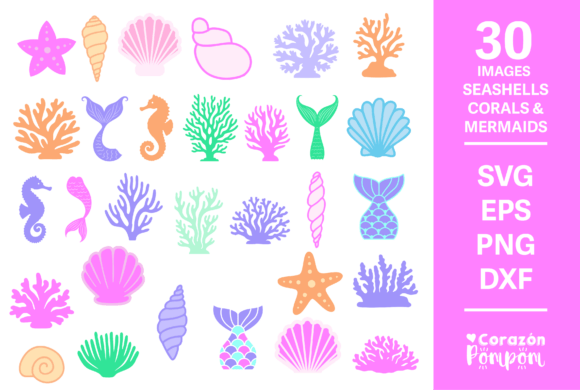 Seashells, Corals and Mermaids 3D SVG for Summer
