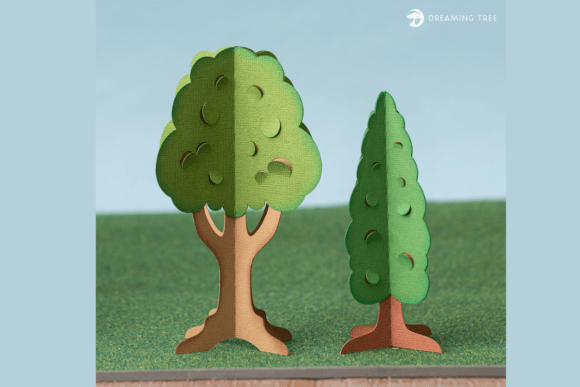 Village Trees 3D SVG: Floral Style Blog Graphics